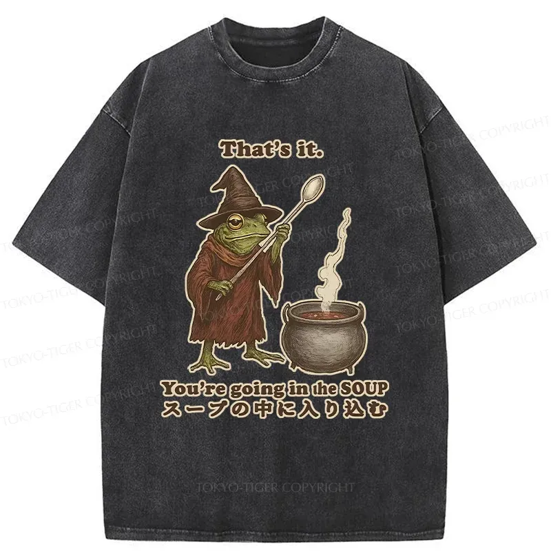 Tokyo-Tiger Funny Frog Soup Washed T-Shirt