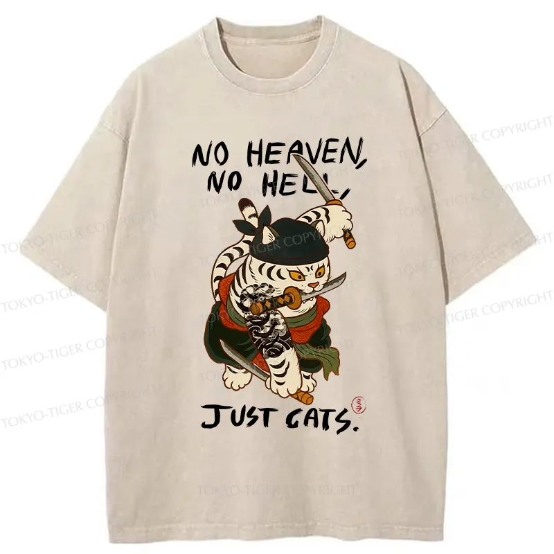 Tokyo-Tiger No Heaven No Hell Just Cats Washed T-Shirt