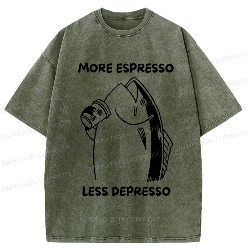 Tokyo-Tiger More Espresso Less Depresso Fish Washed T-Shirt