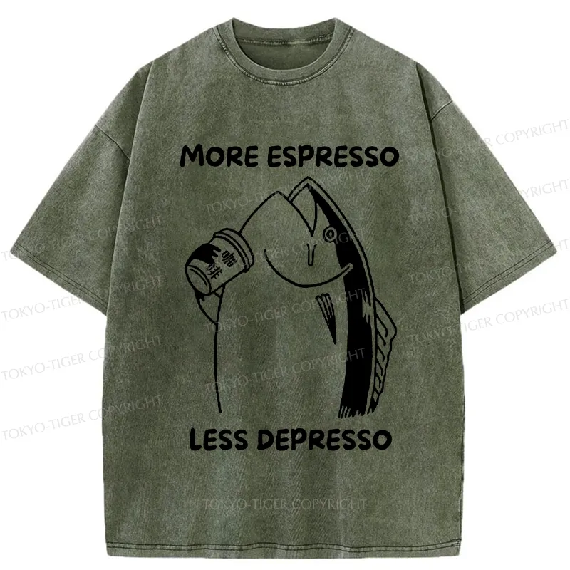 Tokyo-Tiger More Espresso Less Depresso Fish Washed T-Shirt