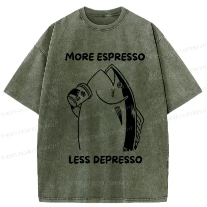 Tokyo-Tiger More Espresso Less Depresso Fish Washed T-Shirt