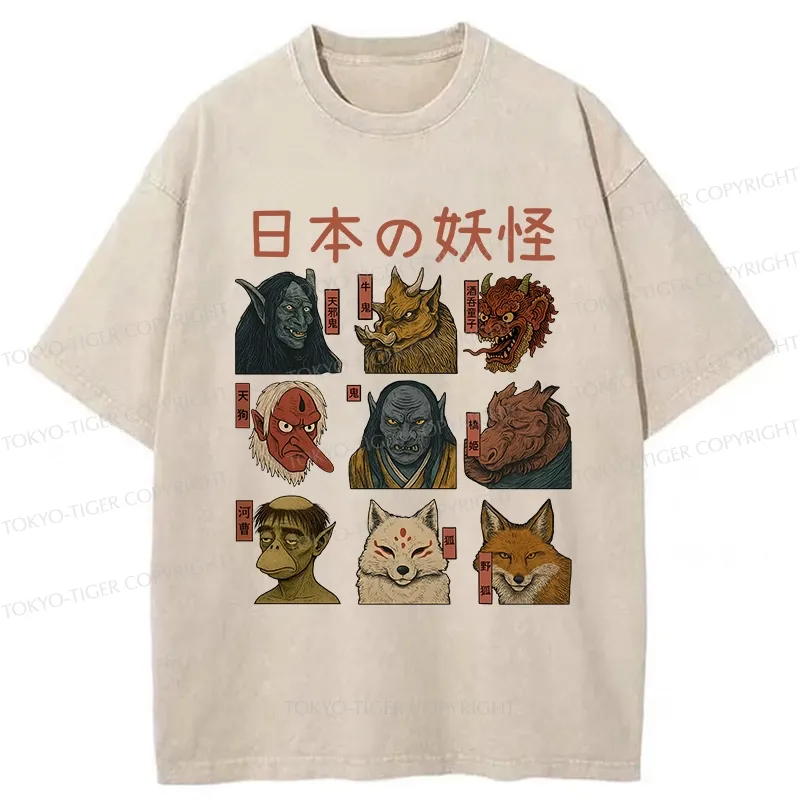 Tokyo-Tiger Japanese Traditional Yokais Washed T-Shirt