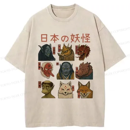 Tokyo-Tiger Japanese Traditional Yokais Washed T-Shirt