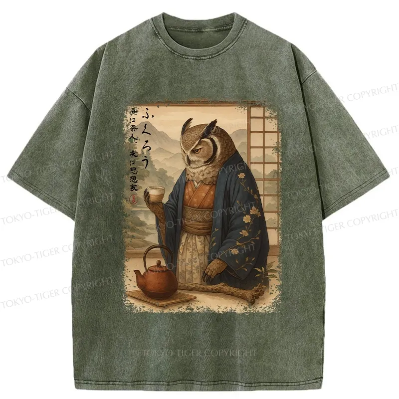 Tokyo-Tiger The Owl’s Tea Ceremony Washed T-Shirt