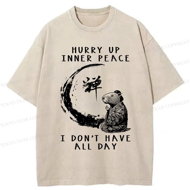 Tokyo-Tiger Hurry Up Inner Peace Zen Washed T-Shirt