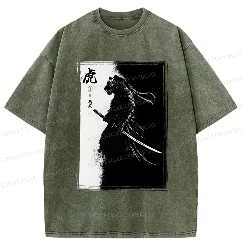 Tokyo-Tiger Retro Tiger Samurai Washed T-Shirt
