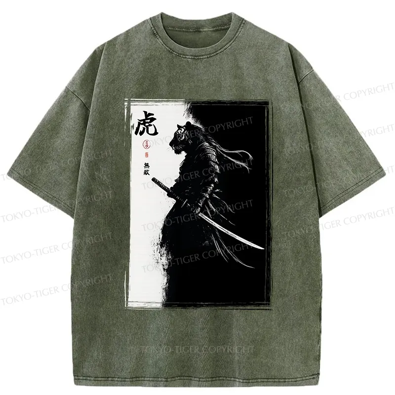 Tokyo-Tiger Retro Tiger Samurai Washed T-Shirt