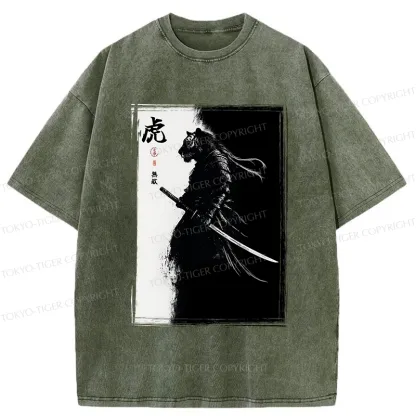 Tokyo-Tiger Retro Tiger Samurai Washed T-Shirt