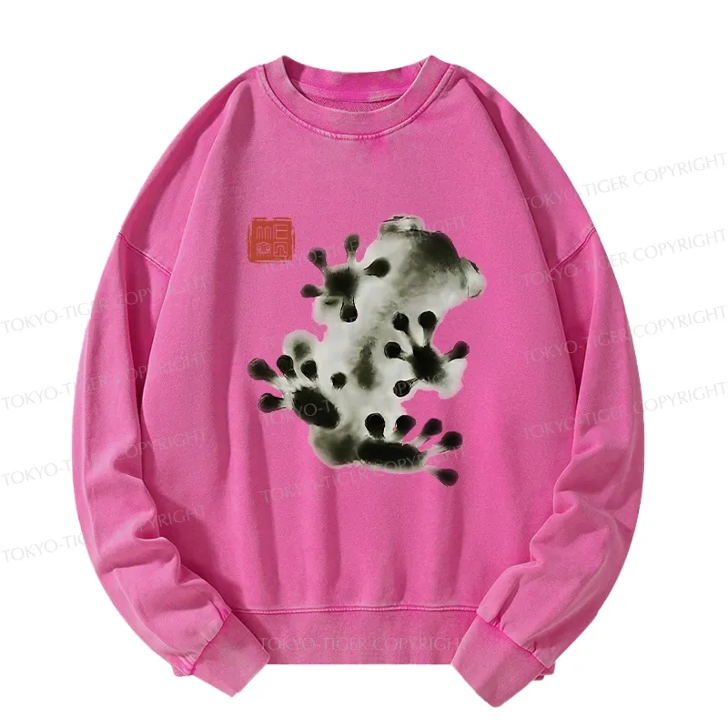 Tokyo-Tiger Ink Painting Frog Washed Sweatshirt