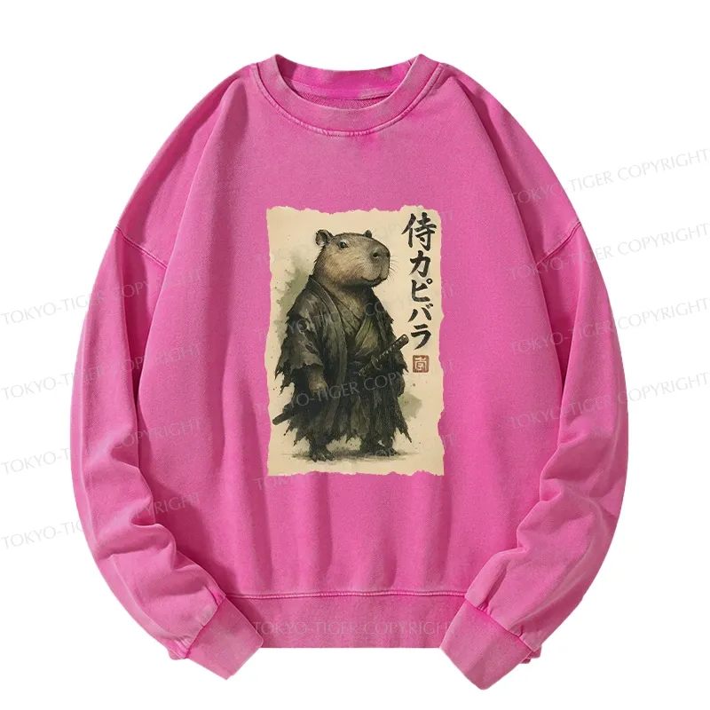 Tokyo-Tiger Capybara Samurai Washed Sweatshirt