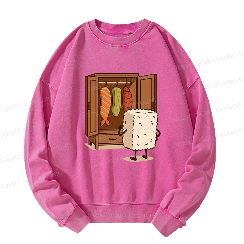 Tokyo-Tiger Sushi Pick Out Clothes Washed Sweatshirt