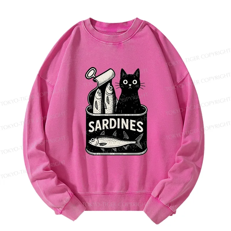 Tokyo-Tiger Cat And Canned Fish Washed Sweatshirt