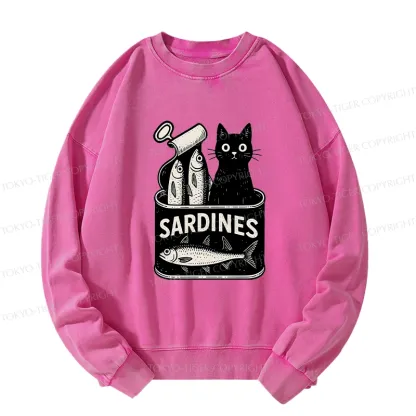 Tokyo-Tiger Cat And Canned Fish Washed Sweatshirt