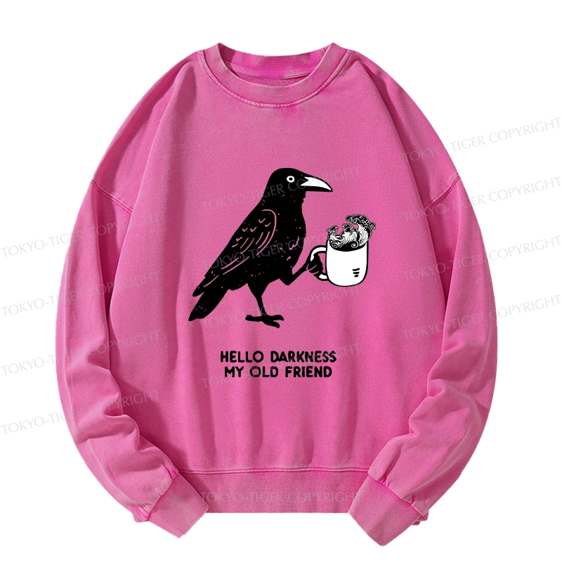 Tokyo-Tiger Crow Drinking Black Coffee Funny Washed Sweatshirt