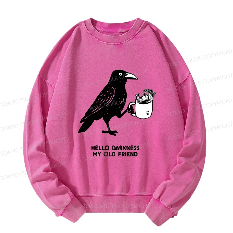 Tokyo-Tiger Crow Drinking Black Coffee Funny Washed Sweatshirt