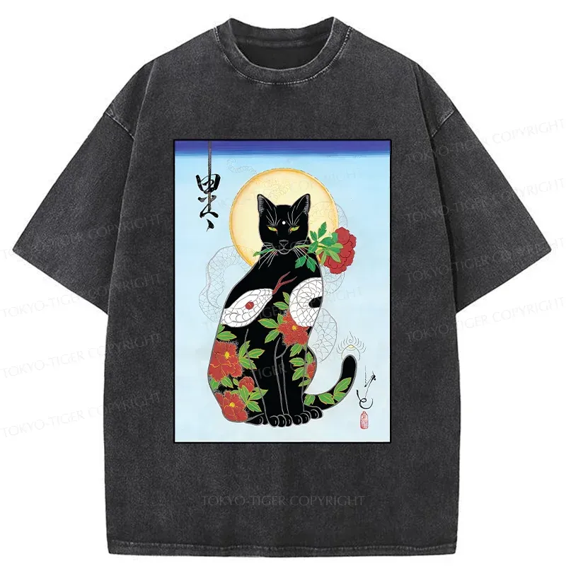 Tokyo-Tiger Japanese Cat God Washed T-Shirt