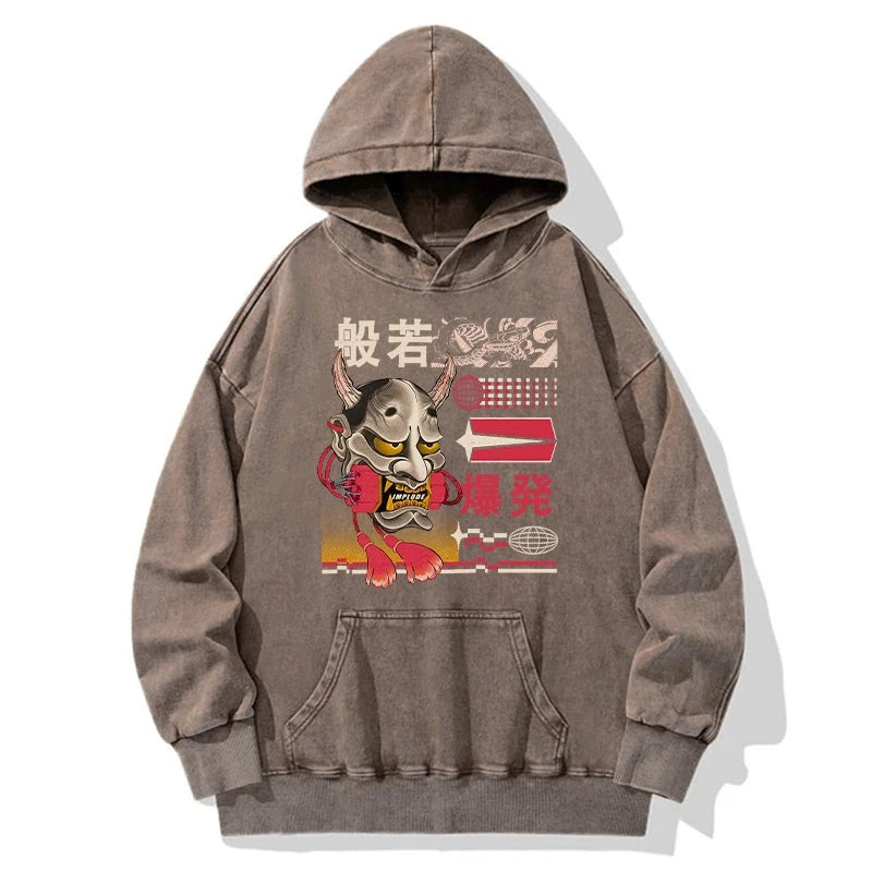 Tokyo-Tiger Hannya Mask Japanese Washed Hoodie
