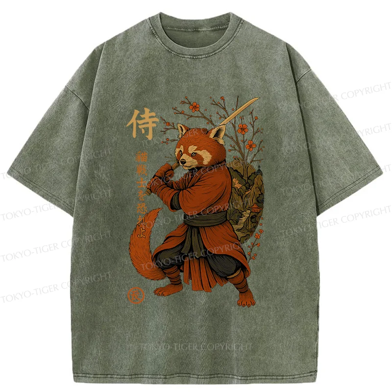Tokyo-Tiger Red Panda Samurai Washed T-Shirt