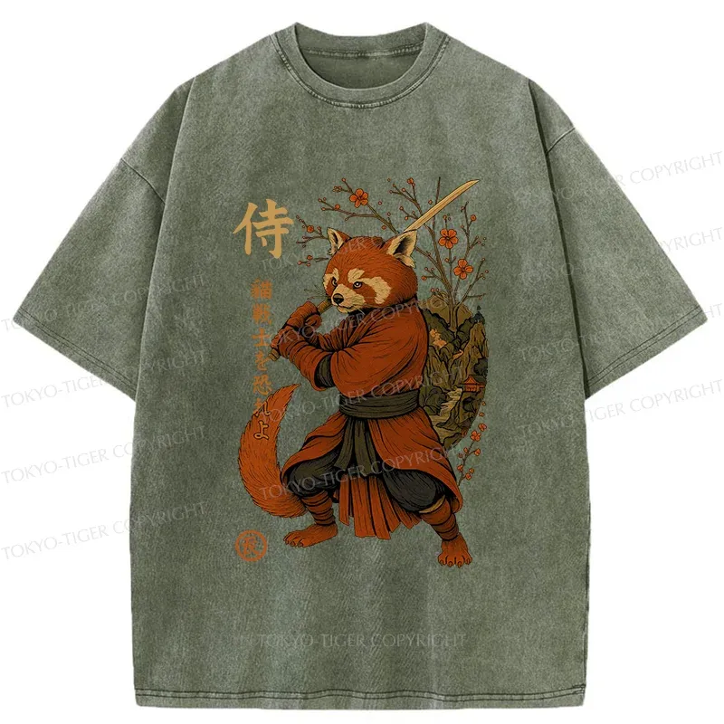 Tokyo-Tiger Red Panda Samurai Washed T-Shirt