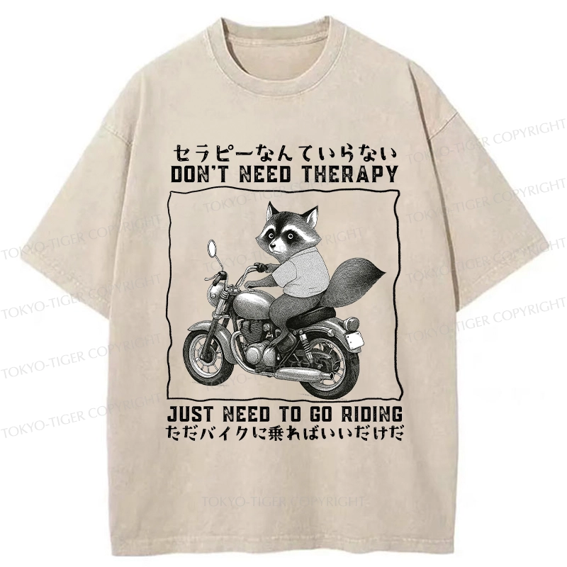 Tokyo-Tiger Funny Raccoon Riding A Motorcycle Washed T-Shirt