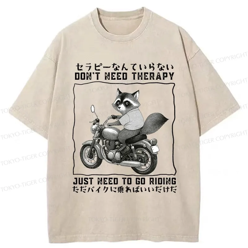 Tokyo-Tiger Funny Raccoon Riding A Motorcycle Washed T-Shirt