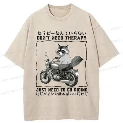 Tokyo-Tiger Funny Raccoon Riding A Motorcycle Washed T-Shirt