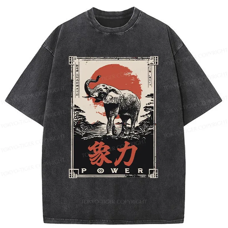 Tokyo-Tiger Japanese Elephant Washed T-Shirt