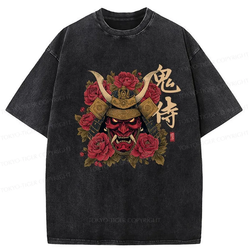 Tokyo-Tiger Rose Ghost Samurai Washed T-Shirt