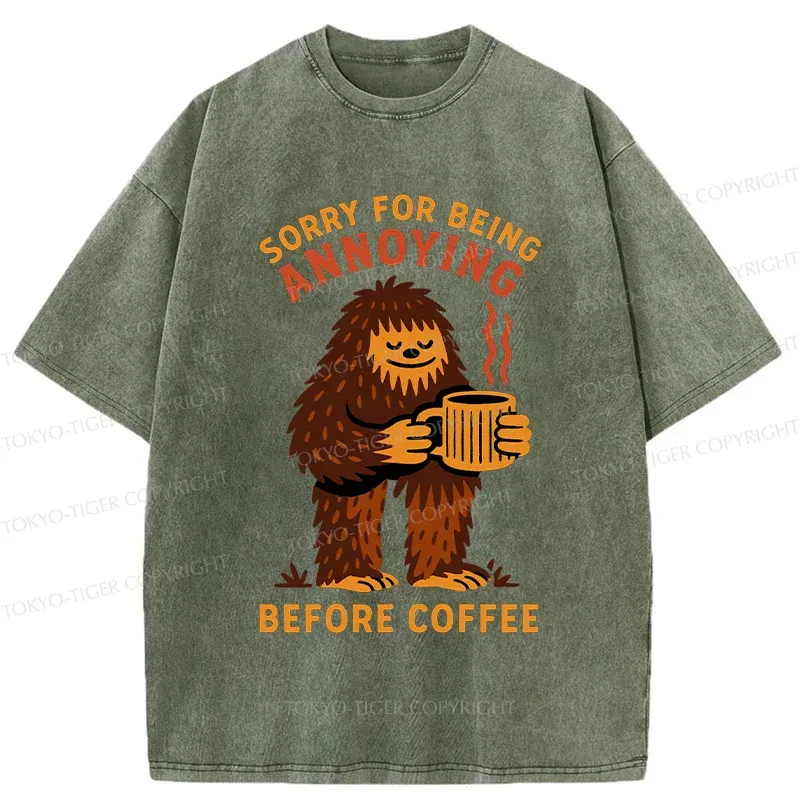 Tokyo-Tiger Bigfoot Drinking Coffee Washed T-Shirt