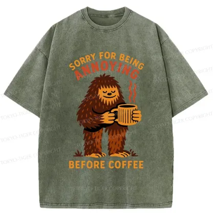 Tokyo-Tiger Bigfoot Drinking Coffee Washed T-Shirt