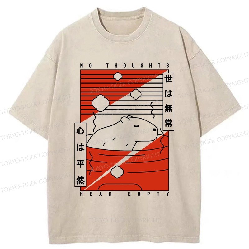 Tokyo-Tiger Capybara No Thoughts Head Empty Washed T-Shirt