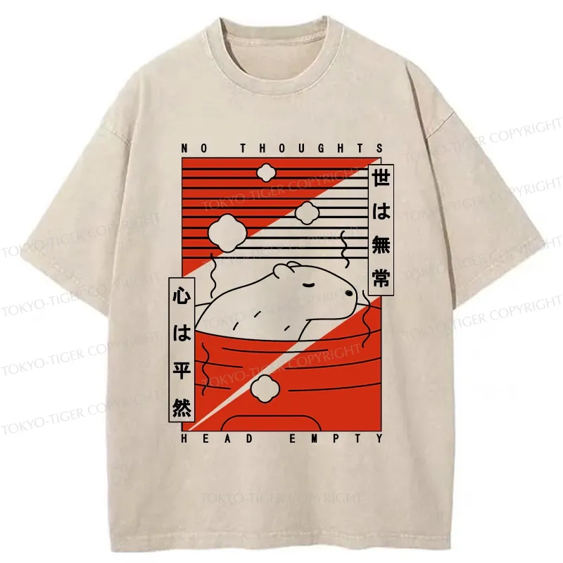 Tokyo-Tiger Capybara No Thoughts Head Empty Washed T-Shirt