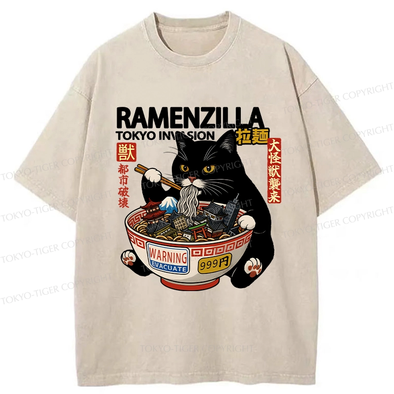 Tokyo-Tiger Funny Ramenzilla Washed T-Shirt