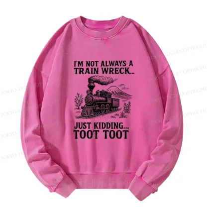 Tokyo-Tiger Funny Train Jokes Washed Sweatshirt