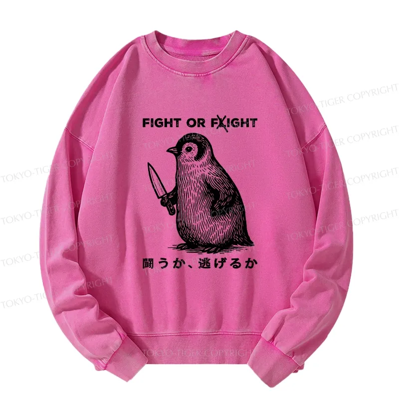 Tokyo-Tiger Funny Fight Or Flight Washed Sweatshirt
