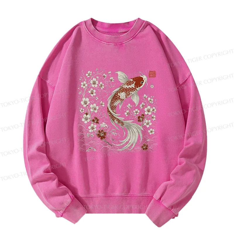 Tokyo-Tiger Vintage Sakura And Koi Washed Sweatshirt