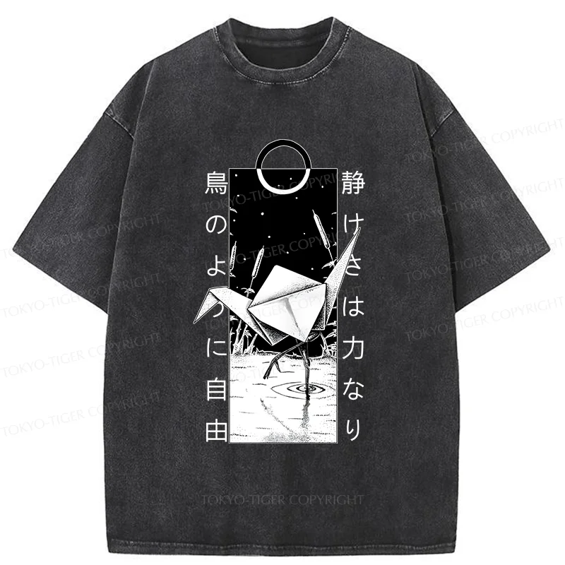 Tokyo-Tiger Funny Paper Crane Washed T-Shirt