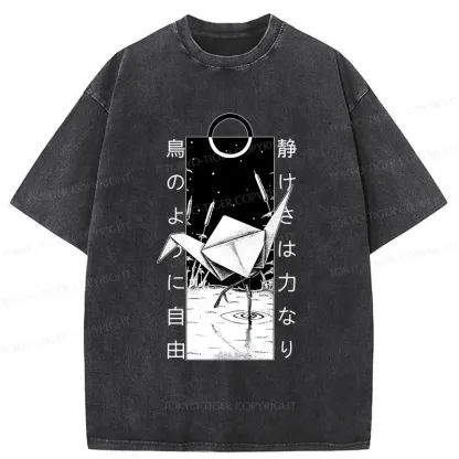 Tokyo-Tiger Funny Paper Crane Washed T-Shirt
