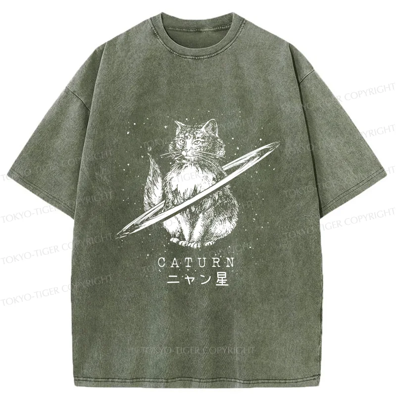 Tokyo-Tiger Funny Cat Star Washed T-Shirt