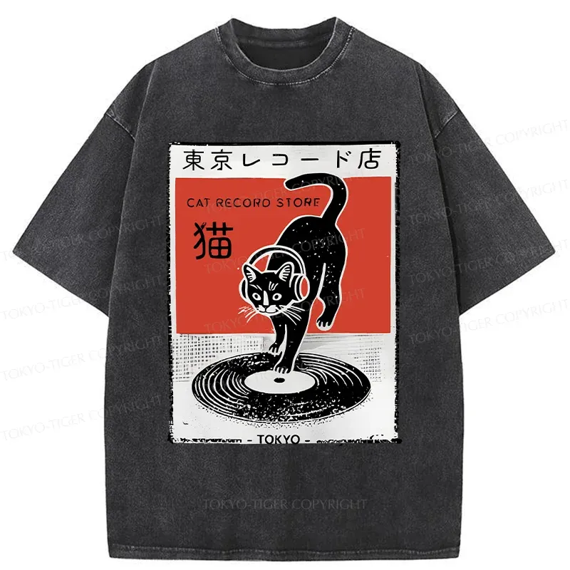 Tokyo-Tiger DJ Black Cat Washed T-Shirt