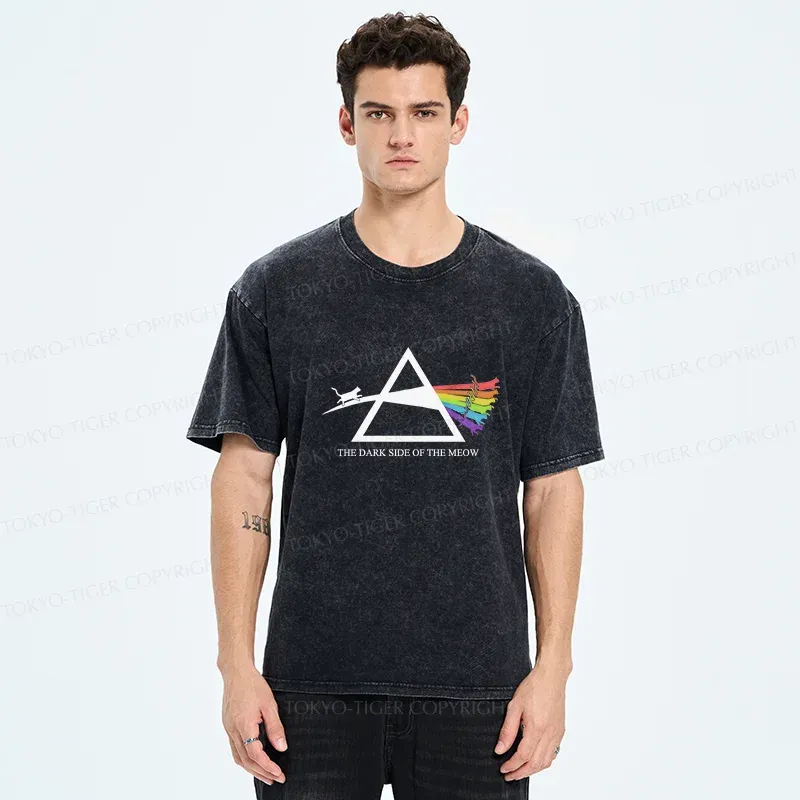Tokyo-Tiger Funny Rainbow Cat Washed T-Shirt