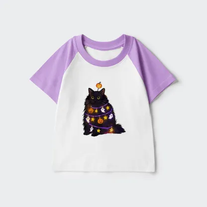 Tokyo-Tiger Halloween Cat Kids Raglan T-shirt