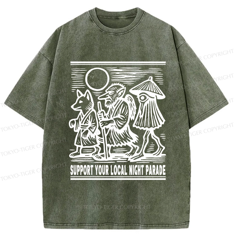 Tokyo-Tiger Support Your Local Night Parade Washed T-Shirt