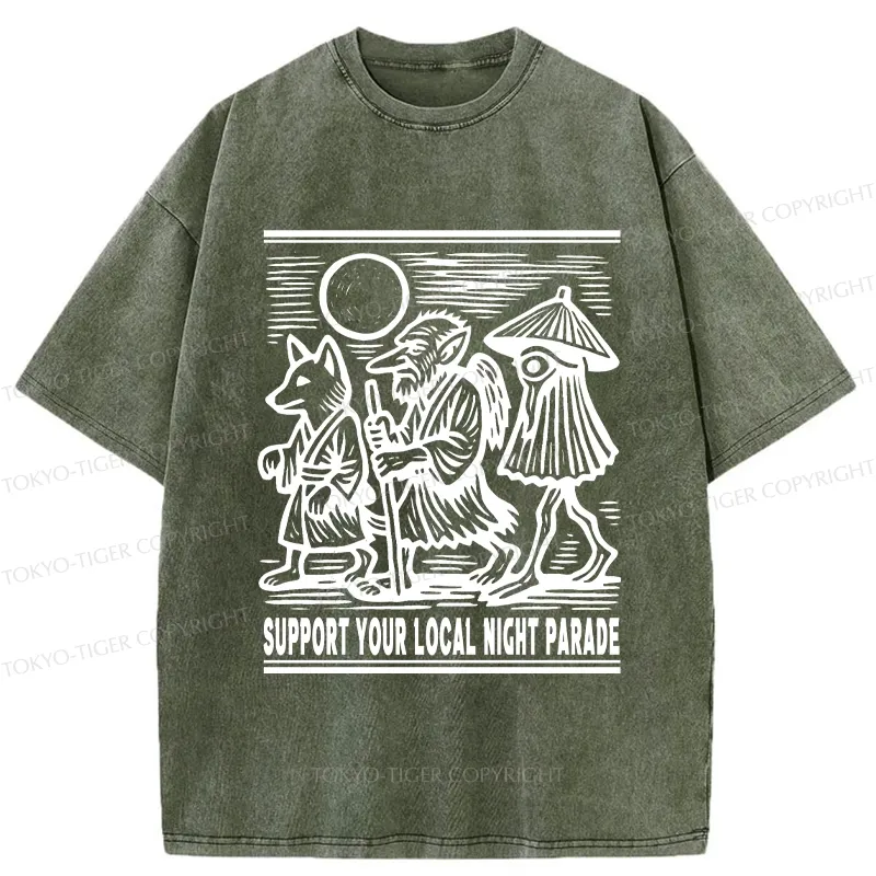 Tokyo-Tiger Support Your Local Night Parade Washed T-Shirt