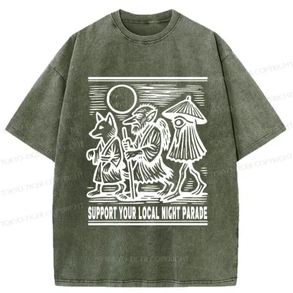 Tokyo-Tiger Support Your Local Night Parade Washed T-Shirt