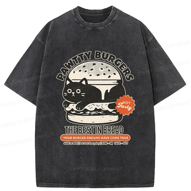 Tokyo-Tiger Cat Burger Washed T-Shirt