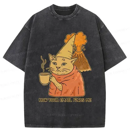 Tokyo-Tiger Funny Orange Cat Washed T-Shirt