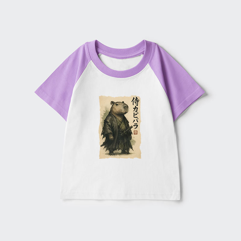 Tokyo-Tiger Capybara Samurai Kids Raglan T-shirt