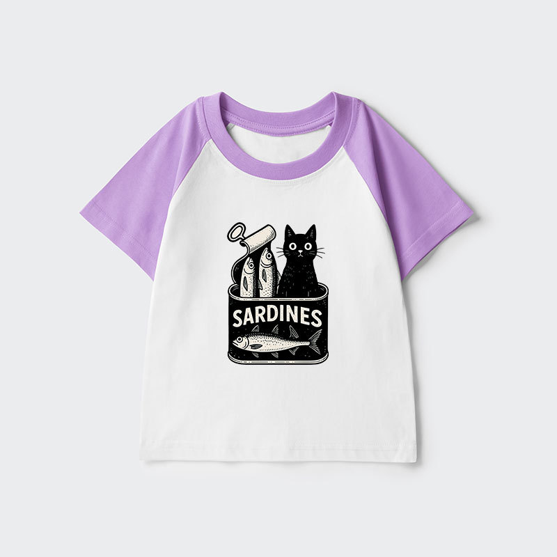 Tokyo-Tiger Cat And Canned Fish Kids Raglan T-shirt