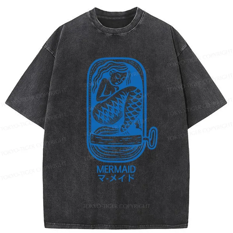 Tokyo-Tiger Mermaid Can Funny Washed T-Shirt